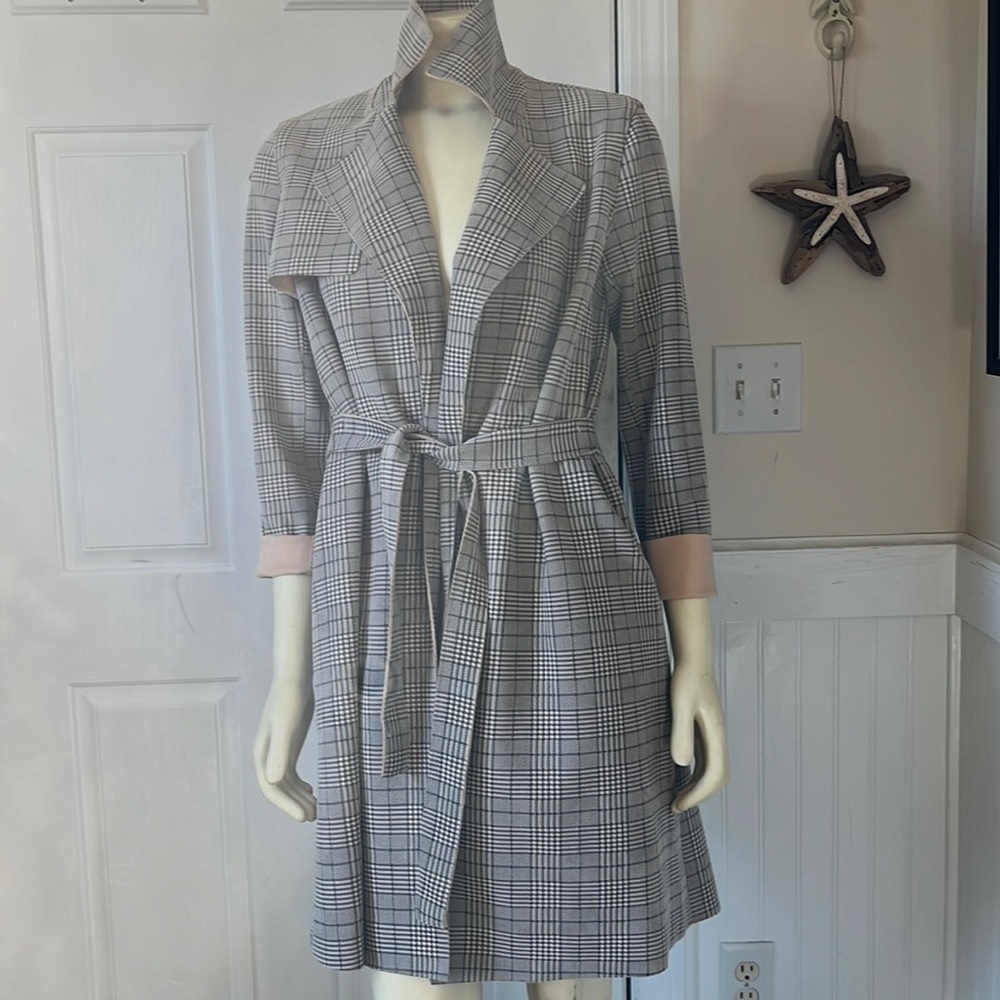 𝅺BLANK NYC Long Plaid Trench Coat Topper XS